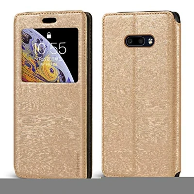 Abbildung von LG G8X ThinQ Schutzhülle, Holzmaserung, Leder Schutzhülle mit Kartenhalter und Fenster, Magnetverschluss, für V50S 5G