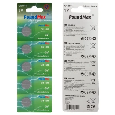 Abbildung von PoundMax Lithium Knopfzellen Batterien, 1616, DL1616, 3 V, 5 Stück