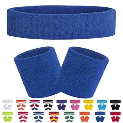 Abbildung von FACATH Gestreiftes Schweißband Set Sport Stirnband Armband Frottee Sportübungs Basketball Stirnbänder