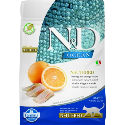 Abbildung von Tørt kattefoder FARMINA N&amp;amp D CAT OCEAN HERRING&amp;amp ORANGE NEUTERED 300g
