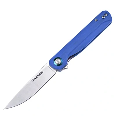 Abbildung von Harnds Wind Klappmesser Taschenmesser Flipper Sandvik 14C28N Klinge G10 Griff Keramikkugellager Outdoor Camping Überlebensmesser und EDC Messer (Blau)