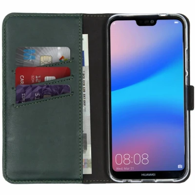 Abbildung von Huawei P20 Lite Hülle Echtleder Selencia Klapphülle Handyhülle Grün