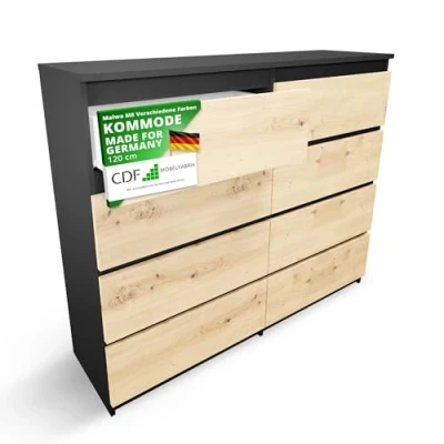 Abbildung von CDF Kommode Malwa M8 120 Farbe: Anthrazit Eiche Artisan Schrank für Dokumente, Kleinigkeiten Ideal Wohnzimmer, Schlafzimmer, Kinderzimmer, Jugendzimmer und Büro 8 geräumige Schubladen