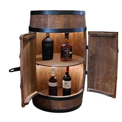 Abbildung von CREATIVE COOPER Weinregal Holz mit Tür LED Alkoholschrank Flaschenregal Holzfass Fassmöbel Weinständer Weinfass Weinbar Fass bar minibar 80 cm High (wenge)