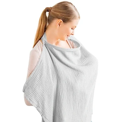 Abbildung von Stillschal Stilltuch Baumwolle Weich Atmungsaktiv Stillschürze Mehrzweck Stillcover für Unterwegs Sichtschutz Stillmutter Nursing Cover Geschenke Mutter Baby (Grau)
