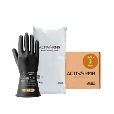 Abbildung von Ansell ActivArmr Elektriker Schutzhandschuhe, Elektroschutz Klass 00 (500V), Elektrisch Isolierende Gummihandschuhe, Professionelle Arbeitshandschuhe 28cm, Schwarz, Größe L (1 Paar)