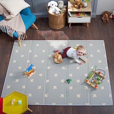 Abbildung von Bubba Bear Babymatte Kindermatte Baby Spielmatte 200x150x1cm, Wendefähige und ungiftige Dicke Faltbare wasserdichte Schaumstoff Kinderteppich, Krabbelmatte Spiel Teppich Bodenmatte Kinder Matte