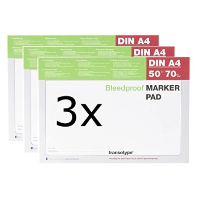 Abbildung von Birsppy Copic Marker Block 3 Stück Weiss A4 je 50 Blatt Sparpack Markerblock Pad für Alkohol Skizzen &amp; Zeichenblock 70g + Schablone