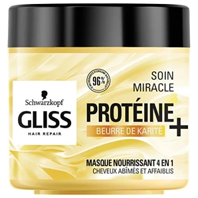Abbildung von Schwarzkopf Gliss Haarmaske Miracle Pflege, 4 in 1 trockenes/geschädigtes Haar Haarpflege 96% Inhaltsstoffe natürlichen Ursprungs 400 ml Topf