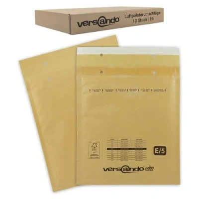 Abbildung von versando 10x E5 Luftpolsterumschläge Innenmaß 220 x 265 mm Außenmaß 240 275 braun/goldgelb für DIN B5 / B+