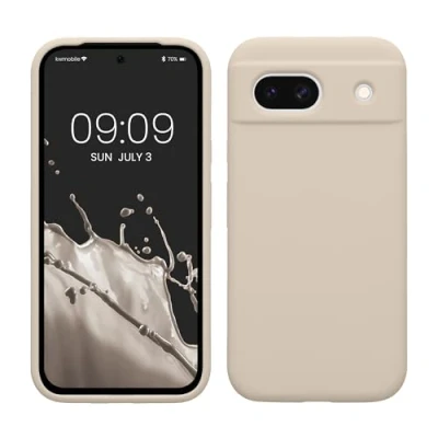 Abbildung von kwmobile Hülle kompatibel mit Google Pixel 8a Silikon Handy Case Handyhülle weiche Oberfläche kabelloses Laden Creme matt