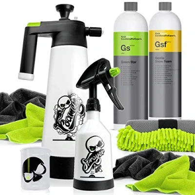 Abbildung von Nuke Guys Koch Chemie Foam Set: KochChemie GreenStar Universalreiniger + Gentle Snow Sprayer 0,5L Foamer 2L 4 Mikrofasertücher Messbecher
