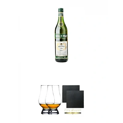 Abbildung von Noilly Prat Dry 1,0 Liter + The Glencairn Glas Stölzle 2 Stück Schiefer Glasuntersetzer eckig ca. 9,5 cm Ø