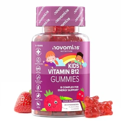 Abbildung von Kids Vitamin B12 Gummies Energie und Stoffwechselunterstützungsergänzung 30 kaubare B Komplex Ergänzungen für Kinder vegan, gentechnikfrei angereichert mit C, B1, B2, B6, Biotin