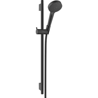 Abbildung von hansgrohe Brausegarnitur &quot;Vernis Blend&quot;, (Komplett Set), 10cm, wassersparend mit Duschstange S Puro 65cm, mattschwarz