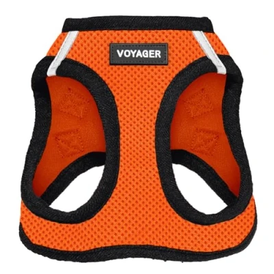 Abbildung von Best Pet Supplies Voyager Step In Air Hundegeschirr Allwetter Netzgewebe für kleine und mittelgroße Hunde Geschirr (orange/schwarzer Rand), XS