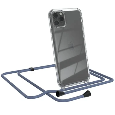Abbildung von EAZY CASE Handykette kompatibel mit iPhone 11 Pro Max Handyhülle Umhängeband, Handykordel Schutzhülle, Silikonhülle, Hülle, Stylische Kette für Smartphone, EIS Blau Clips Schwarz