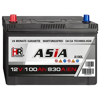 Abbildung von HR HiPower ASIA Autobatterie 12V 100Ah Japan Pluspol Links Starterbatterie ersetzt 70Ah 80Ah 90Ah 95Ah