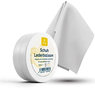 Abbildung von eco:fy Veganes Schuh Lederbalsam (1 St), einfache Anwendung mit dem beiligenden Microfasertuch