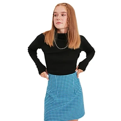 Abbildung von Trendyol Damen Rollkragenfinger Finger Detaillierte Flyillat gestrickte Bluse Blouse Western, Schwarz, XS