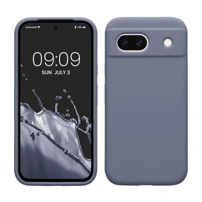Abbildung von kwmobile Hülle kompatibel mit Google Pixel 8a Silikon Handy Case Handyhülle weiche Oberfläche kabelloses Laden Blaugrau