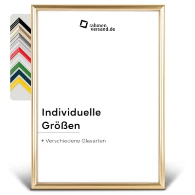 Abbildung von PANORAHMA Bilderrahmen Kunststoff 21 x 29,7 cm (DIN A4), Gold/Bilder Rahmen zum Aufhängen/Kunststoff mit Echtglas