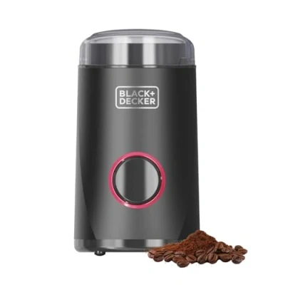 Abbildung von Black+Decker Elektrische Kaffeemühle 150W Edelstahlklingen 50g Kapazität Sicherheitsverschluss Kabelaufbewahrung Rutschfeste Füße Kompakt und Elegant Ideal für Kaffee Gewürze