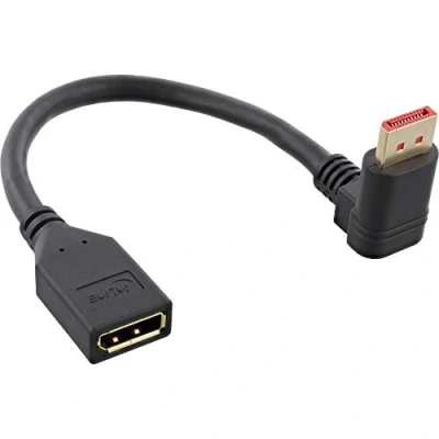 Abbildung von InLine® DisplayPort 1.4 Adapterkabel ST/BU, 8K4K, nach unten gewinkelt, schwarz/gold, 0,15m