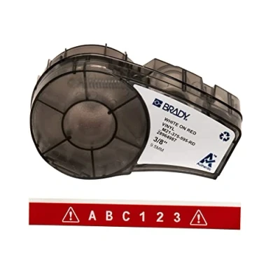 Abbildung von Brady Vinyl Etiketten für Etikettendrucker M211 &amp; M210 Klebe Druckeretiketten Industrieetikettenband Kabel/Namensetiketten Weiß auf Rot (9.53mm x 6.40m) M21 375 595 RD