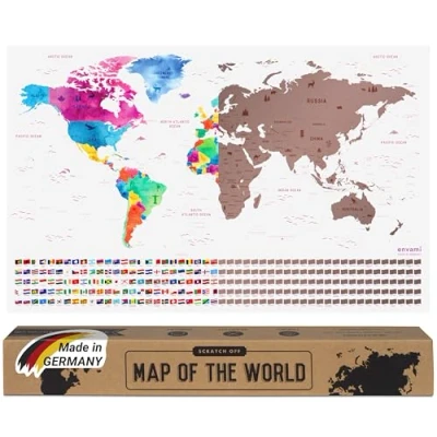Abbildung von envami® Weltkarte zum Rubbeln I Roségold Made in Germany Englisch 68 x 43 cm Scratch Off Map Landkarte Freirubbeln Rubbelweltkarte Freikratzen