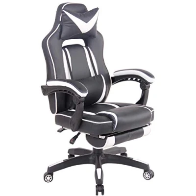 Abbildung von CLP Gaming Bürostuhl Heat mit Kunstlederbezug I Gamingstuhl Fußablage Höhenverstellbar Computerstuhl Armlehnen, Farbe:schwarz/weiß