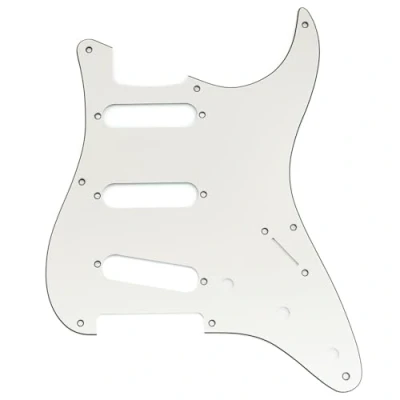 Abbildung von Musiclily Pro 8 Löcher ST Schlagbrett SSS Gitarren Pickguard für 2008 2019 China Squier Classic Vibe SQ CV 50s Reissue Vintage Strat Style E Gitarre, 3 lagig Aged White