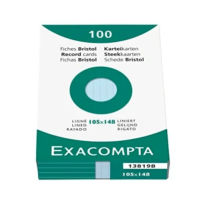 Abbildung von Exacompta 13819B 100er Pack Karteikarten liniert DIN A6 in Kartonschachtel 10,5 x 14,8cm ideal für die Schule und Universität zum Lernen blau