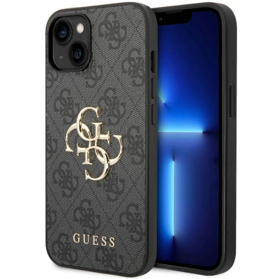 Abbildung von Guess PU 4G Metal Logo case iPhone 14 grau GUHCP14S4GMGGR