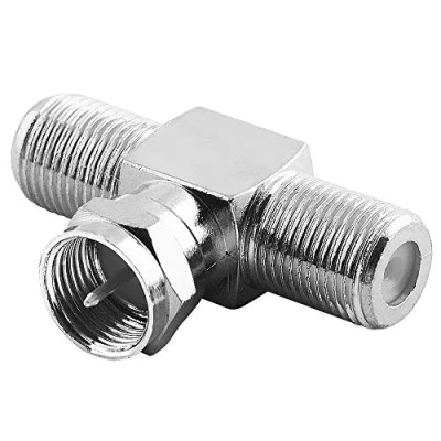 Abbildung von BestPlug Sat LNB T Adapter Verteiler Splitter Weiche, 1 F Stecker männlich auf 2 Buchse Kupplung weiblich, geeignet für 3D SD HD FullHD UHD 4K, Metallausführung