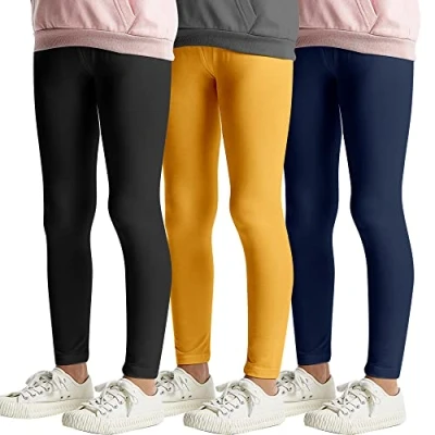 Abbildung von L&amp;K II 3er Pack Kinderleggings Basic Uni Farbe Mädchen Baby Leggins Fitness Hose Baumwolle 2708 Schwarz Gelb Marine Blau 116