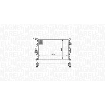 Abbildung von MAGNETI MARELLI 350213158700 Kühler, Motorkühlung 670 448 23 Kühlrippen mechanisch gefügt VOLVO: S80 II, V70 3, V60 I, FORD: FOCUS 3 Turnier