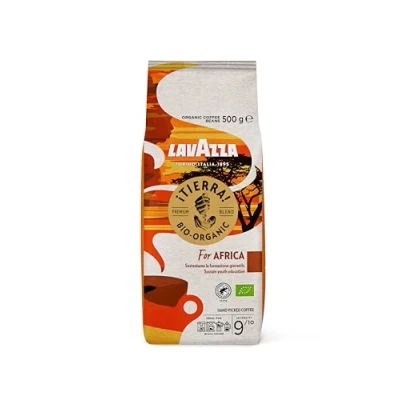 Abbildung von Lavazza, Tierra For Africa, Kaffeebohnen, Ideal für Espresso Maschinen, Aromanoten von Schokolade &amp; Getrockneten Früchten, Bio Arabica Robusta, Intensität 9/10, Mittlere Röstung, 500 g Packung