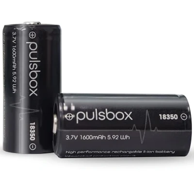 Abbildung von pulsbox 18350 18400 Li Ion Akku 3,7V 1600mAh integrierte PCB Schutzschaltung (Pluspol erhöht)