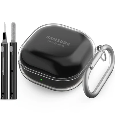 Abbildung von Transparent Hülle Kompatibel mit Samsung Galaxy Buds Pro 2 Case/Galaxy FE/Galaxy 2/Galaxy Pro/Galaxy Live Karabiner &amp; Reiniger Kit (Klares Schwarz)