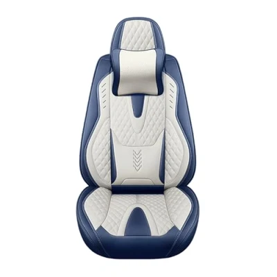 Abbildung von Eunncu Autositzbezüge komplettes Set Universal in Stylish Design Schonbezüge für Vordersitze und Rückbank Auto Sitzbezüge Airbag Kompatibel Premium Wasserdicht Sitzbezug, Blau Weiß