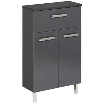 Abbildung von Pelipal Badezimmerschrank Quickset 311 in Anthrazit Glanz, 50 cm breit Unterschrank mit 2 Türen, 1 Schubkasten und Einlegeboden