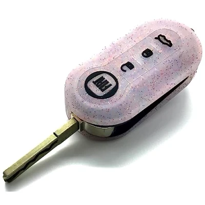 Abbildung von Nordecco Silikon Glitzer Sternglasur Schlüsselhülle, passend für Fiat 500C 500 500L Abarth Grande Punto Brava Panda Stilo Linea 3 Tasten (klar weiß glitzernd)