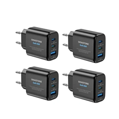 Abbildung von GIGASTONE 65W USB C Ladegerät [4 Packung], 3 Port PD3.0/PPS/QC4.0 Schnellladegerät, Type Netzteil mit GaN Tech, kompatibel MacBook Pro/Air, iPhone 16/15, Galaxy S24/S23, Lenovo,Samsung,Pixel