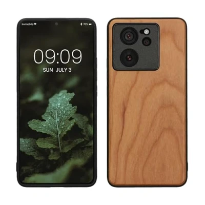 Abbildung von kwmobile Hülle kompatibel mit Xiaomi 13T / Pro Holz Case stoßfestes Handy Cover TPU Handyhülle in Braun