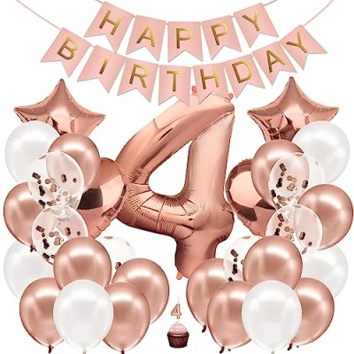 Abbildung von envami® Geburtstagsdeko Mädchen Rosegold Zahl 4. Geburtstag Happy Birthday Deko Folienballon 4 Luftballon Kindergeburtstag