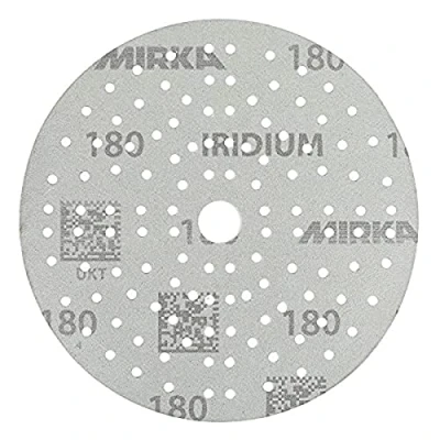 Abbildung von Mirka Iridium Premium Schleifpapier Ø 150mm Klett 121 Loch, Korn 180, 10 Stk / Zum Schleifen von Lack, Spachtel, Grundierung, Holz, Stahl, Mineralwerkstoffe, Kunststoff