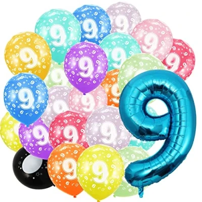 Abbildung von Geburtstag zahlen luftballon 9 jahre und 20Pcs 30cm Luftballons Blau Folienballon in 40&quot; 101cm Geburtstagsdeko Ballon Zahl Deko zum fliegt mit Helium für Männer Frauen Geburtstagsparty