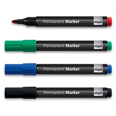 Abbildung von SIGEL MU182 Permanent Marker für Meet up und Artverum Boards, farblich sortiert (schwarz, rot, blau, grün), wasserfest, schnelltrocknend, Rundspitze 1 3 mm, 4 Stück