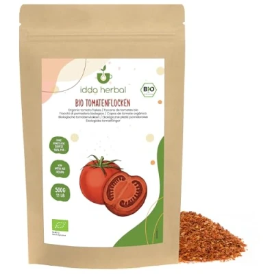 Abbildung von BIO Tomatenflocken (500g), Zerkleinerte Tomaten Flocken 1 3mm aus biologischem Anbau, Vegan, Gewürz Getrocknete zur Zubereitung von Tomatenmark, Pastasauce, Pizzasauce